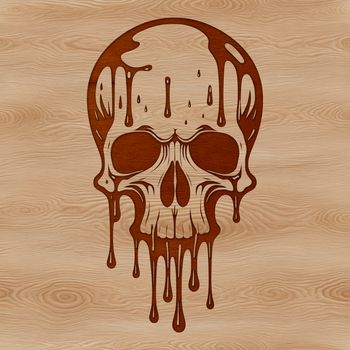 A detailed illustration of a dripping skull with gothic design elements.