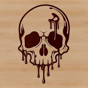 A graphic illustration of a dripping skull with gothic details.