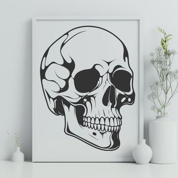 A detailed illustration of a dripping skull in gothic style, suitable for Halloween decorations.