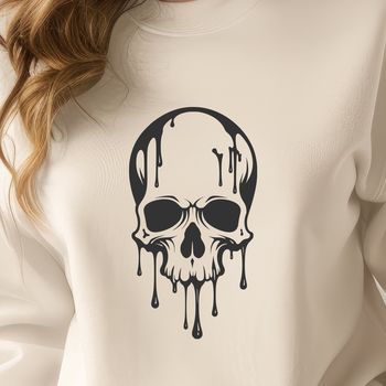 A stylized illustration of a dripping skull, suitable for various digital and crafting projects.