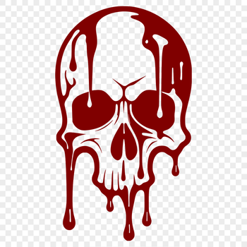 An SVG design featuring a detailed skull with drips and drops, suitable for crafting and design projects.