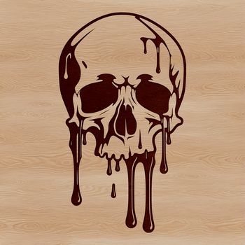 A graphic illustration of a dripping skull icon with gothic details, suitable for Halloween designs and digital projects.