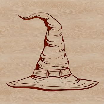 A stylized illustration of a witch's hat and wand against a dark background, evoking the mystery and magic of witchcraft.