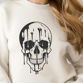 A dripping skull design, suitable for Halloween decorations or gothic inspired projects.