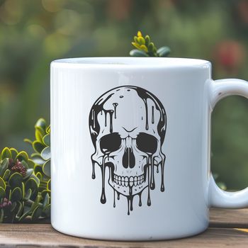 A gothic-inspired SVG image of a dripping skull with intricate details.