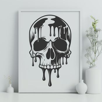A 2D illustration of a dripping skull in a gothic style, suitable for various design applications.