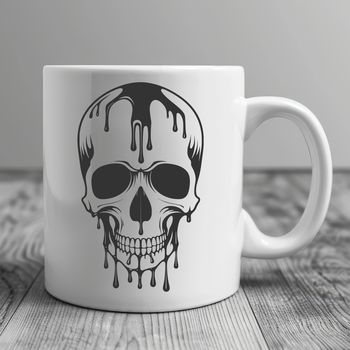 A stylized, gothic-inspired illustration of a skull with dripping water effects.