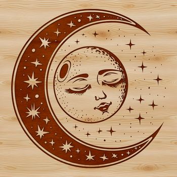 A stylized illustration of witchcraft symbols and motifs in a gothic style.
