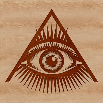 A medieval-inspired illustration of a witch's eye surrounded by mystical symbols, conveying a sense of mysticism and magic.