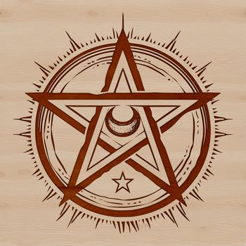 A detailed illustration of a witch's pentagram surrounded by ornate Gothic architecture.