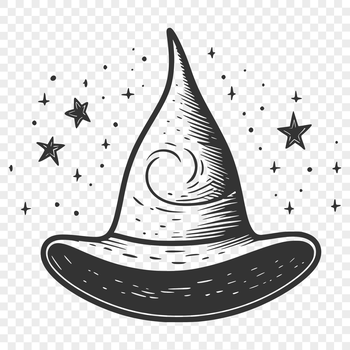 A mystical illustration of a witch wearing a pointed hat surrounded by magical symbols.