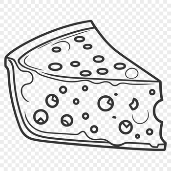 A digital illustration of a cheese wedge in 2D vector format.
