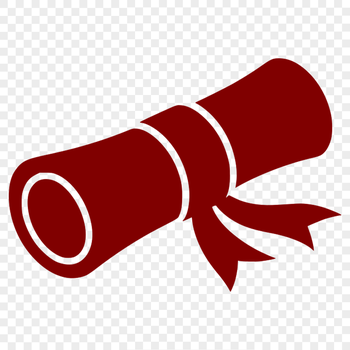 A digital vector illustration of a classic graduation scroll with diploma and paper elements.