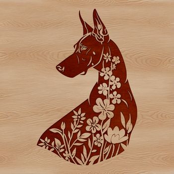 Large breed dog in a floral setting, ideal for custom pet illustrations.