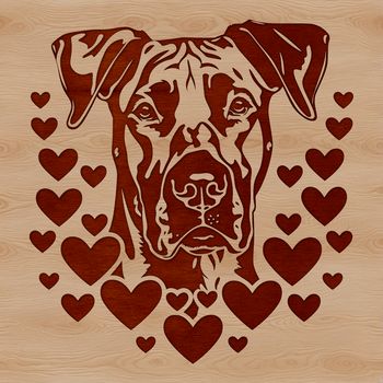 Large breed dog illustration with loving hearts incorporated into its design.