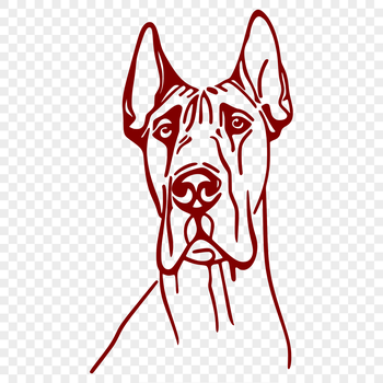 A simple line drawing illustration of a large dog with a distinctive head shape.