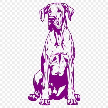 Large breed dog sitting on its haunches, illustrated in vector format.