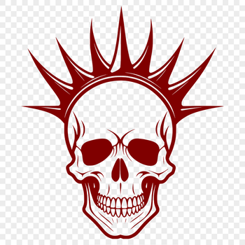 A detailed illustration of a Gothic-style skull with intricate details and ornaments.