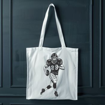 A graphic representation of a football player's gear, featuring a helmet and other equipment commonly used in the sport.