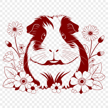 A cute, cartoon-style Guinea Pig illustration with floral elements in the background.