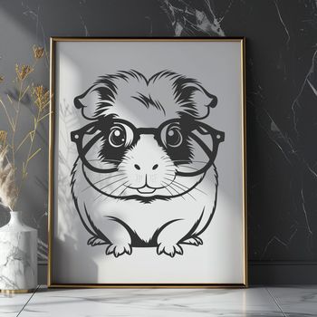 A cartoon guinea pig character wearing glasses, suitable for use as clip art in digital designs.