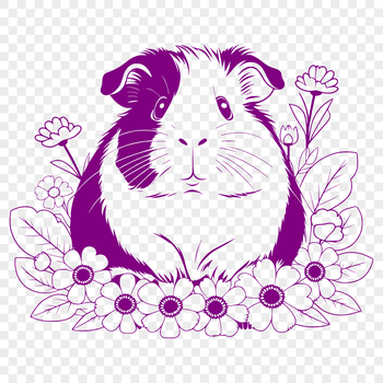 A digital illustration of a guinea pig in a floral setting.
