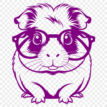 A cartoon guinea pig wearing glasses on a vector background.