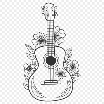 A stylized guitar with floral patterns on its body, suitable for vector art designs.