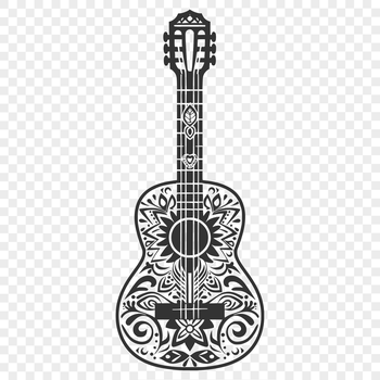 A detailed illustration of a guitar with intricate ornamentation, suitable for vector art designs.