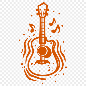 A digital illustration of a guitar featuring six strings and a fretboard.