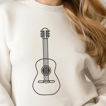 A simple line drawing of a guitar, suitable for vector design and commercial or personal use.