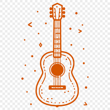 A detailed illustration of a guitar with various musical elements.