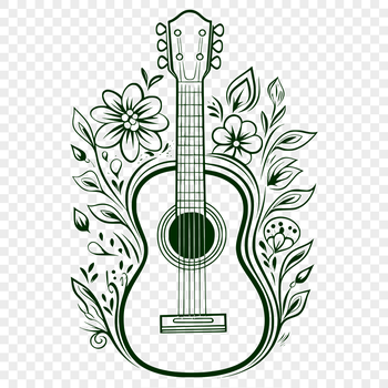 A detailed illustration of a guitar with intricate floral patterns on the body.