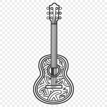 A detailed illustration of a guitar with intricate designs.