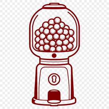 A colorful illustration of a vintage-style gumball machine in a simple 2D design.