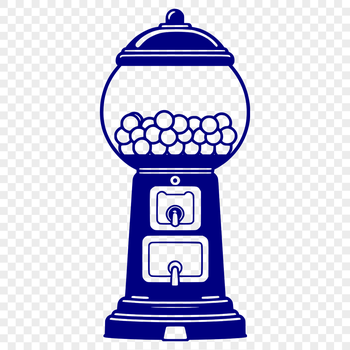 A colorful gumball machine with a clear glass window and metal details.