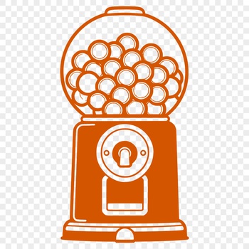 A diagrammatic representation of a classic gumball machine with a transparent background.