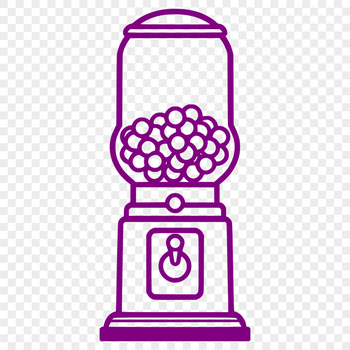 A 2D illustration of a classic gumball machine with colorful details.