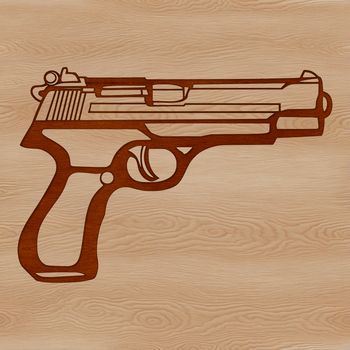 A graphic representation of a pistol with precise lines and shapes.