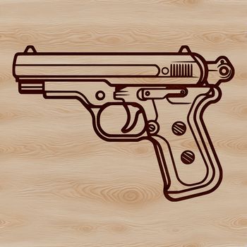 A detailed vector illustration of a handgun in various configurations.