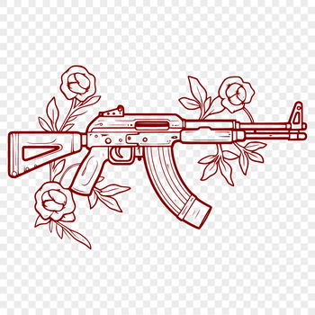 A detailed illustration of a rifle with thorns integrated into the design.