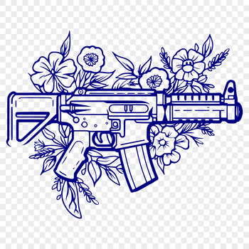 A detailed illustration of a rifle with intricate thorn-like details on its body.