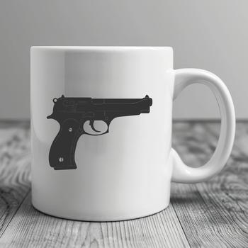 Illustrated representation of a hand-held firearm
