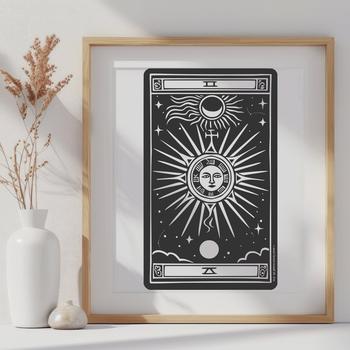 A gothic illustration of a witch surrounded by mystical symbols, suitable for use in vector graphics.