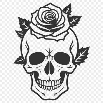 A stylized illustration of a Gothic-inspired skull surrounded by intricate details, suitable for Halloween-themed designs.