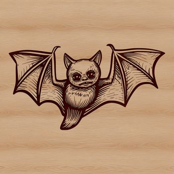 A dark silhouette of a bat takes center stage in this eerie Halloween-themed vector art design.