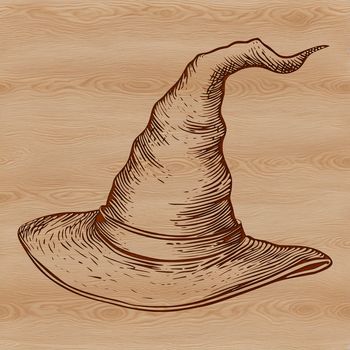 A traditional witch hat adorned with mystical symbols and elements, evoking a sense of magic and mysticism.