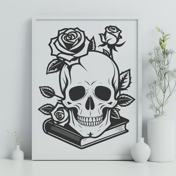 A stylized illustration of a skull with intricate details, suitable for use in various digital design projects.