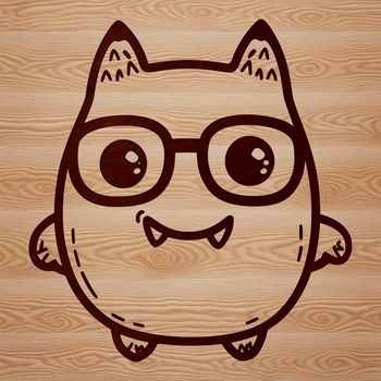 A cute monster character wearing glasses in a playful design.