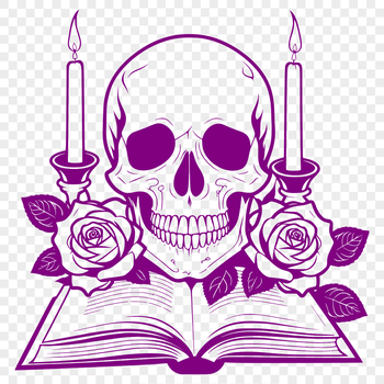 A stylized Gothic-inspired skull design with intricate details, suitable for various creative projects.